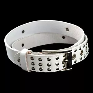 White Leather Belt Chrome Studs With Crosses Metal Buckle Unisex Cosplay - Picture 1 of 3