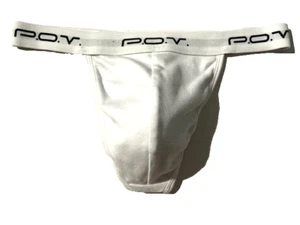 Neu P.O.V. Herren weiß Baumwolle Beutel vorne Tanga String Unterwäsche Gr. M POV #201 - Bild 1 von 13