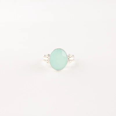 Elegante anillo para novia con piedras preciosas de calcedonia aguamarina de plata de ley 925 Foto 1 de 4