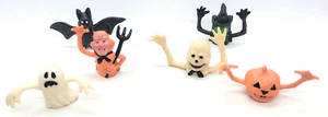 Halloween Fingerpuppen Hexe Skelett Geist Kürbis Fledermaus Teufel Kunststoff - VINTAGE - Bild 1 von 14