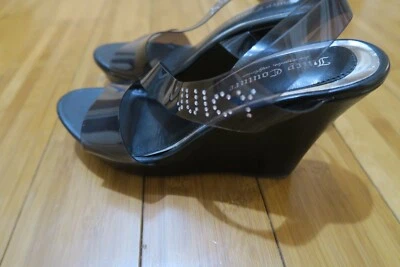 JUICY COUTURE Rhinestone Logo Wedge Heels Carefully Black Size 9.5 WJ04277W - Image 1 of 4