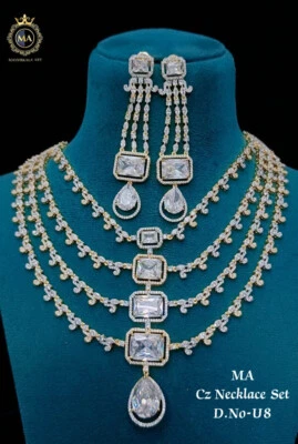 Novo conjunto de colar de diamante AD com brincos conjunto de joias de noiva indianas bollywood - Imagem 1 de 4