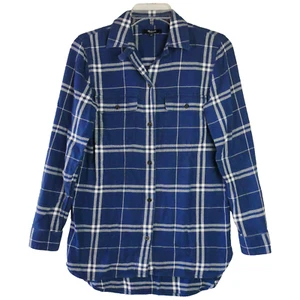 Madewell Women's Size XS Collared Plaid Button Up Long Sleeve Shirt Blue Flannel - Picture 1 of 14