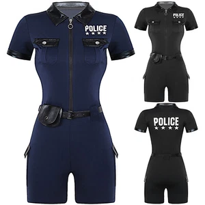 DE ranrann Polizistin Kostüm Damen Sexy Kurzarm Strampler Reverskragen Bodysuit - Bild 1 von 22