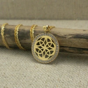 10K Gelbgold keltischer Knoten Anhänger mit CZs & 10K Kette irisch made by Solvar - Bild 1 von 7
