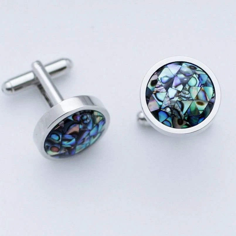 C0058 GEMELOS GEMELOS REDONDOS COMBINADOS TRIÁNGULOS COLOR ABULÓN CONVEX Foto 1 de 1