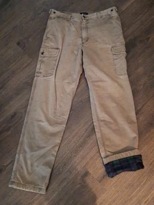Lands' End Men's Traditional Fit Flannel Lined Cargo Pants, Size 36X34 Tan - Picture 1 of 6
