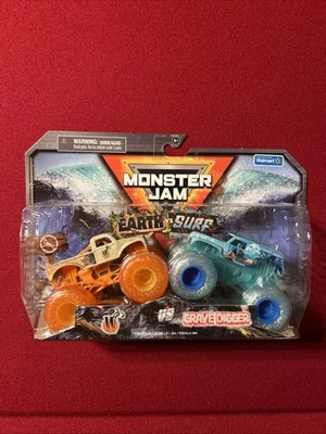 Monster Jam Official Whiplash Earth Vs Grave Digger Surf 1:64 Monster Truck Gift - Image 1 of 2