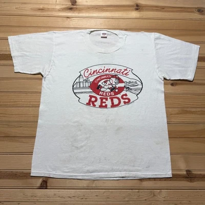 Vintage 1988 Cincinnati Reds MLB Mr Red Skyline Graphic Baseball T-Shirt - XL - Image 1 of 4