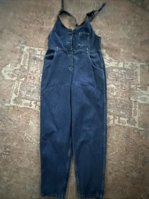 Lee Womens Denim Bib Overalls Vintage Button Front Taper Size 13/14 Made In USA - Image 1 of 4