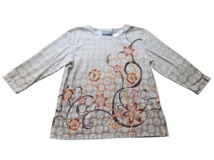 Womens Petite Small Alfred Dunner 3/4 Sleeve Top Neutral  - Picture 1 of 5