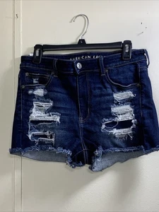 American Eagle Hi Rise Shortie Jean Shorts Next Level Stretch 12 Distressed - Picture 1 of 8