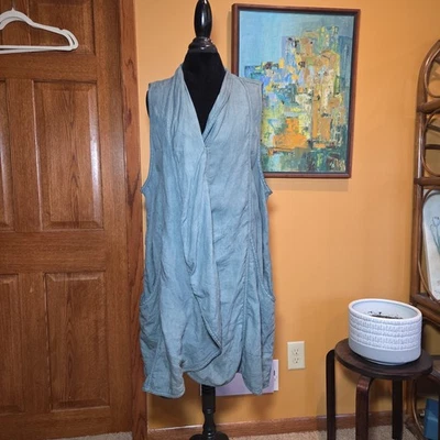 Colete túnica Cynthia Ashby pequeno tamanho G linho longo encaixe frontal Lagenlook desleixado - Imagem 1 de 4