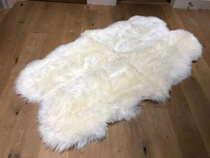 Natural Ivory White Sheepskin Rug 4x6 ft – Genuine Quad Pelt, Fluffy Area Carpet - Picture 1 of 6