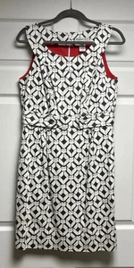 Vestido Robbie Bee Talla 8 Blanco Gris Estampado Geométrico Cintura Alta Bolsillos - Imagen 1 de 14