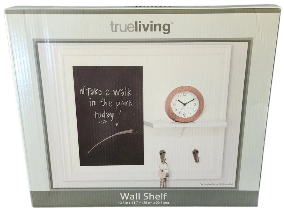 Trueliving Wall Shelf w/ Chalkboard & Key holder White 13.8" x 11.7" NEW in box - Image 1 of 1