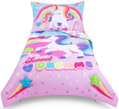 Juego de cama unicornio para niñas - Juegos de edredón de cama de 4 piezas para... Foto 1 de 4