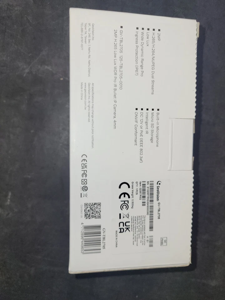 Geovision GV-TBL2705 Bullet Camera 2MP 4mm Outdoor Low Lux WDR Pro IR - Image 1 of 2