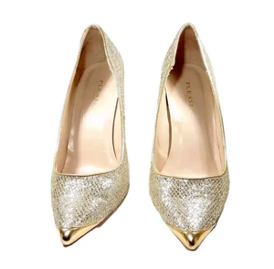 Women Size 8 High Heel Stiletto Pump Gold Lurex Prom Bridal Holiday Glam PLEASER - Picture 1 of 14