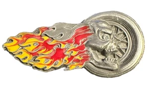 Flaming Skull Inside Motorcycle Wheel Tire 1994 Bergamot Belt Buckle (No Clasp) - Picture 1 of 2
