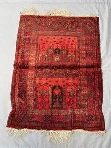 2'8x3'7 ft Antique Afghan Prayer Rug – Hand Knotted Wool, Vintage Red Carpet - Picture 1 of 10