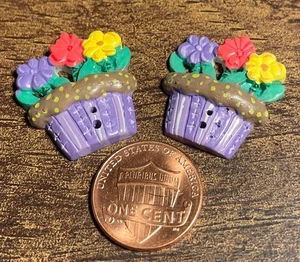 2 Vtg NOS JHB Resin Multi-color Flower Pot Sew-through Buttons 25.5mm 1" 16156 - Picture 1 of 3