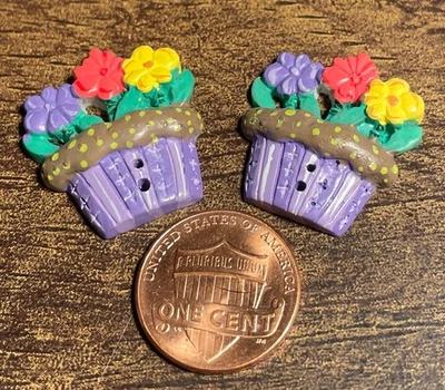 2 Vtg NOS JHB Resin Multi-color Flower Pot Sew-through Buttons 25.5mm 1" 16156 - Image 1 of 3