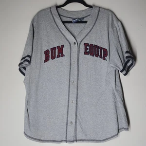 Vintage B.U.M. Equipment Baseball Jersey T Shirt Gray Size 2X Activewear 90s - Picture 1 of 6