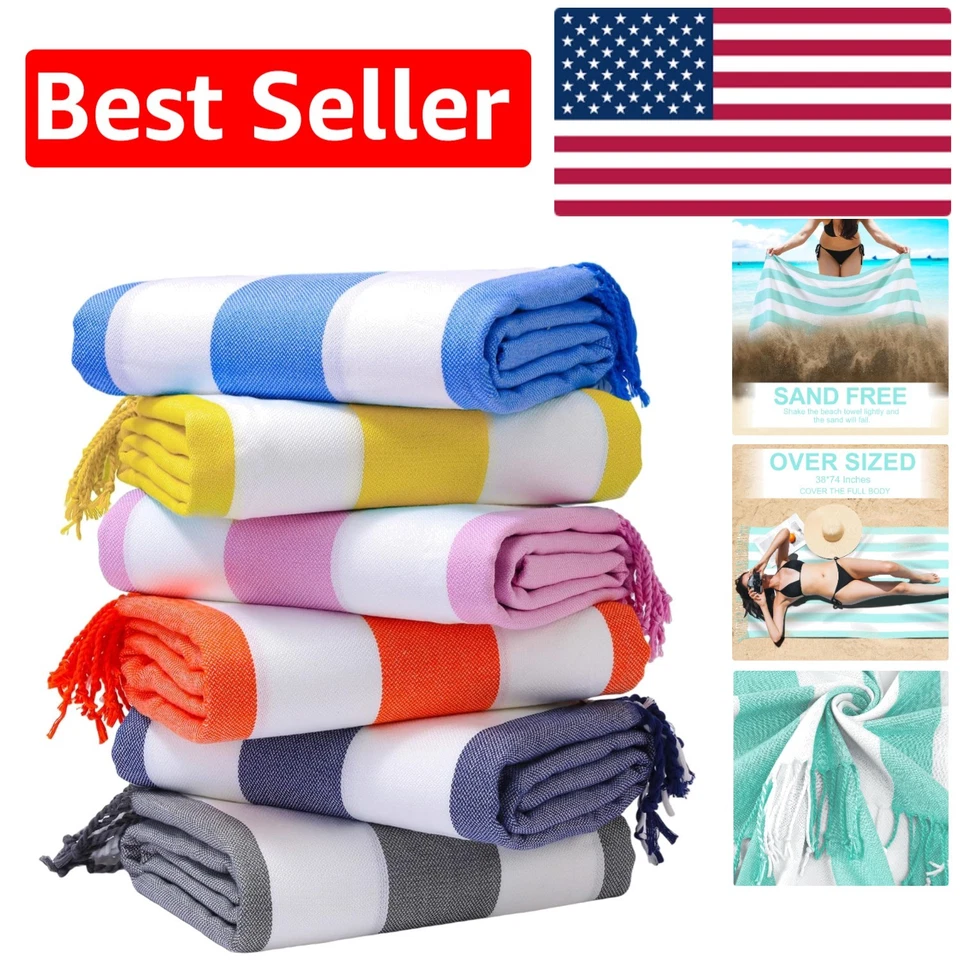 6件装土耳其海滩毛巾-特大号轻便多热红色条纹 — 第 1/4 张图片