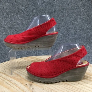 Fly London Sandals Womens 39 Yazu Slingback Red Perforated Peep Toe Wedge Heels - Picture 1 of 18