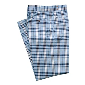 Mens 34 Gurkha Pants Blue White Plaid Cotton Flat Front Straight Fit Trousers - Picture 1 of 8