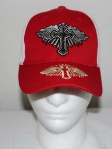 Cross and Wings Baseball Cap Hat Red White 2 sets of cross & wings Adjustable - Bild 1 von 6