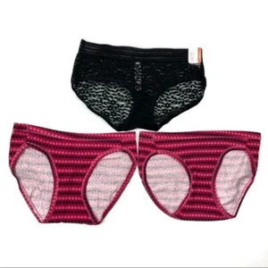 Hanes, Gilligan & O’Malley Lot of 3 Pairs Underwear Pink Chevron & Black Lace - Picture 1 of 5