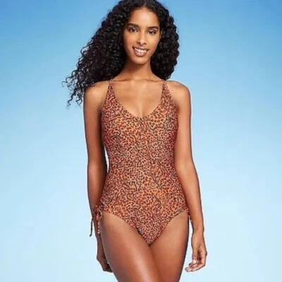 Traje de baño para mujer Shade & Shore M de una pieza estampado animal corbata lateral marrón Foto 1 de 4