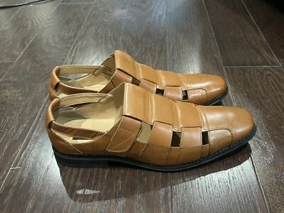 Zapatos de vestir La Milano italianos de cuero caramelo tejido abierto sandalias para hombre talla 12 Foto 1 de 4
