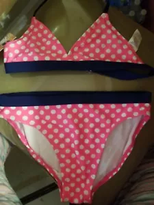OP Girl's 2-Piece Bikini Set Swimsuit Hot Pink/White/Navy Lg 10-12 UPF 50+ NWT - Picture 1 of 6