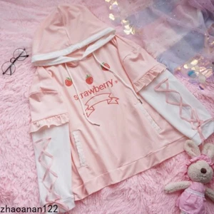Japanese Kawaii Clothes Strawberry Embroidered Hoodies Sweatshirt Pullover Coat - Picture 1 of 7