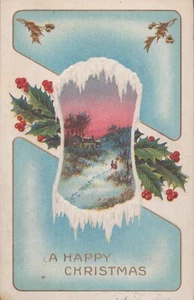 Postcard - A Happy Christmas - Holly and Winter Scene - Posted 1910 - Picture 1 of 2