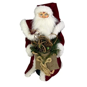 Vintage Albero di Babbo Natale Topper Figura da Tavolo 16” Vestaglia Rossa Pelliccia Decorazione Natalizia - Foto 1 di 7