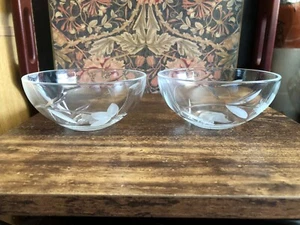 Royal Doulton Small Hand Cut Lead Crystal Etched Floral Pattern 4.75” Dia. Bowls - Picture 1 of 6