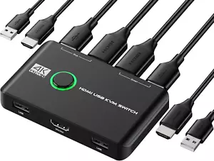 4K KVM Switch HDMI 2 Port Box, USB HDMI KVM Switches for 2 Computers Share - Picture 1 of 12