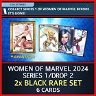 WOMEN OF MARVEL-SERIES 1/WEEK 2-TWO RARE BLACK SET-6 CARDS-TOPPS MARVEL COLLECT