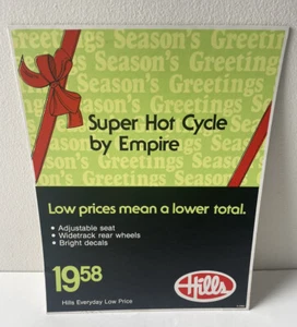 Vintage Hills Department Toy Store Christmas Display Sign Super Hot Cycle Empire - Picture 1 of 3