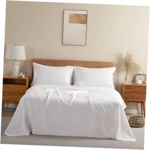 Pure Linen Sheets Set, 100% French Linen From Normandy, Breathable Queen White - Picture 1 of 7