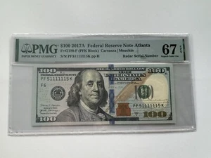 100 Dollars 2017 Serial Super Radar 51111115 PMG-67 SUPER GEM UNC_LDP Shop. - Picture 1 of 2