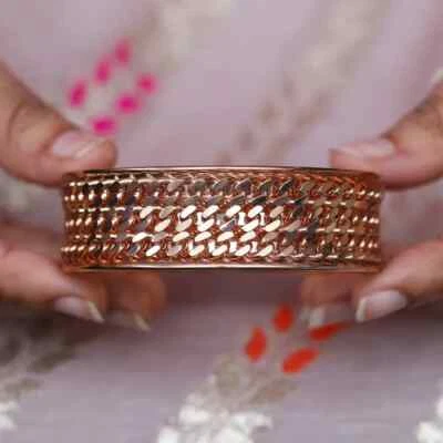 Brazalete Brazalete Grande Redondo QVC Bronzo Italia Triple Fila Bordillo Foto 1 de 4