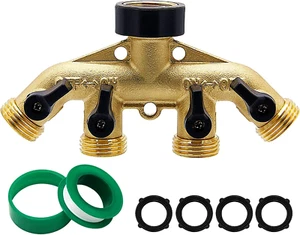 4 Way Brass Hose Splitter, 3/4" Brass Hose Faucet Manifold, Garden Hose Adapter - Picture 1 of 12