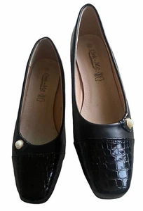 WOMANS LOW HEEL BLACK PATENT CROCODILE SKIN & LEATHER BY CINK-ME Uk 9.5 EU 42 - Picture 1 of 6