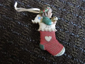 Christmas Ornament Angel with Puppy in Stocking FREE SHIP Sandi Gore Evans - Picture 1 of 8