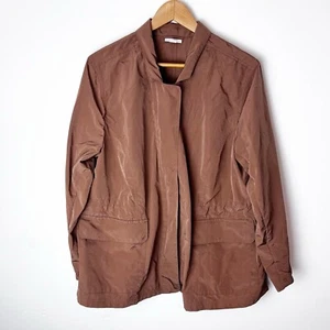 J. Jill XL Brown Rain Coat Windbreaker Lightweight Jacket Zip Snap Pockets - Picture 1 of 9